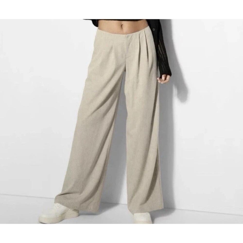 NEW Wild Fable Beige Pleated Wide Leg Trousers Dress Pants Women's Size 6